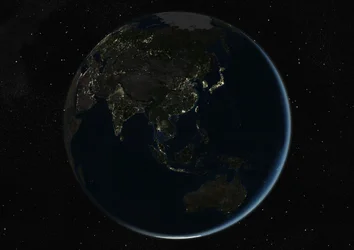 Globus zentriert auf Asien und Ozeanien, Satellitenbild in Echtfarben